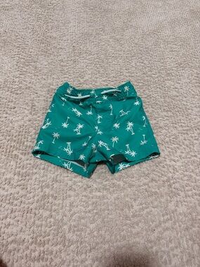 wonder nation Teal Swim Shorts with White Palm Tree Print
